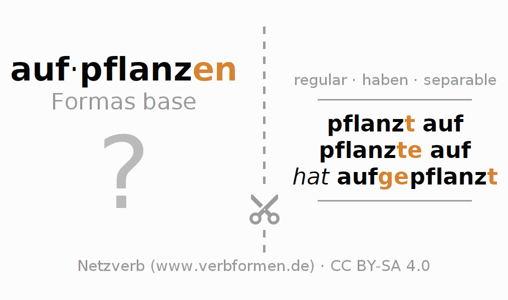 Tarjetas de aprendizaje para la conjugación del verbo aufpflanzen