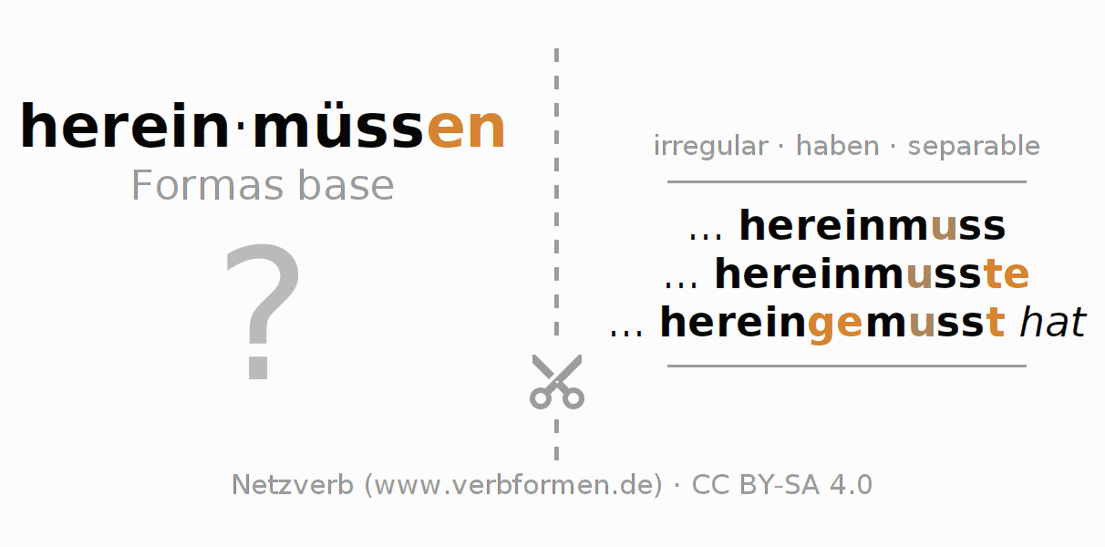 Tarjetas de aprendizaje para la conjugación del verbo hereinmüssen