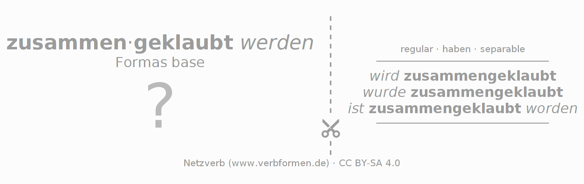 Tarjetas de aprendizaje para la conjugación del verbo zusammenklauben