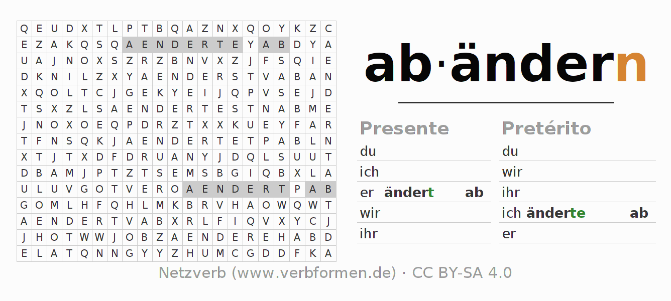 Juego de palabras cruzadas para la conjugación del verbo abändern