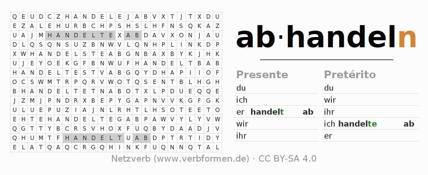 Juego de palabras cruzadas para la conjugación del verbo abhandeln