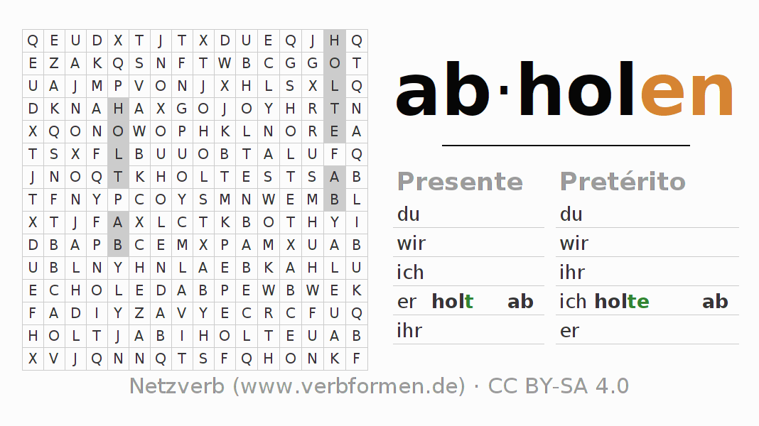 Juego de palabras cruzadas para la conjugación del verbo abholen