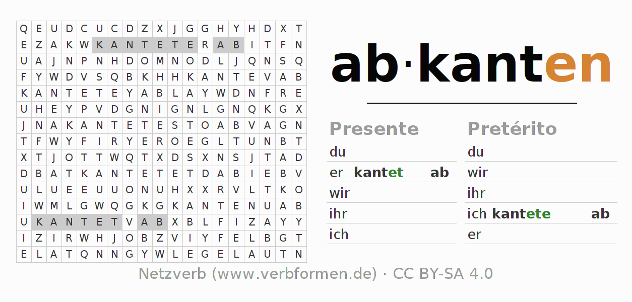 Juego de palabras cruzadas para la conjugación del verbo abkanten