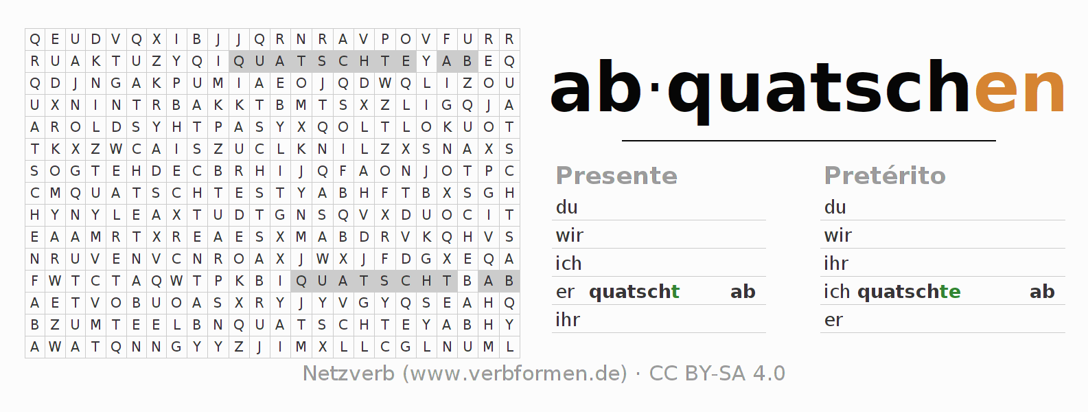 Juego de palabras cruzadas para la conjugación del verbo abquatschen