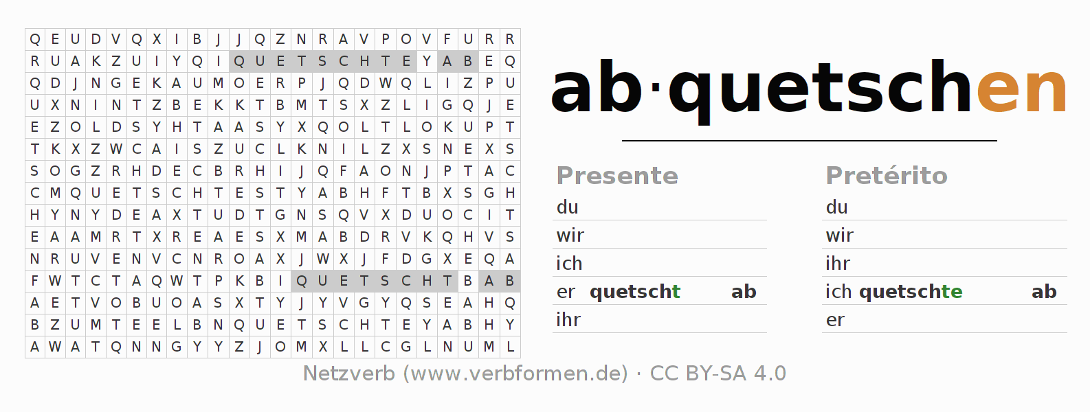 Juego de palabras cruzadas para la conjugación del verbo abquetschen