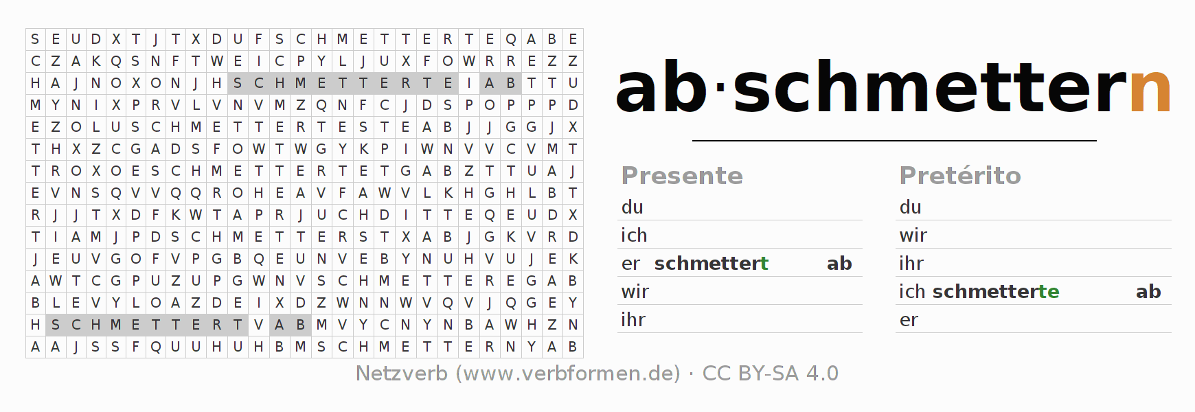 Juego de palabras cruzadas para la conjugación del verbo abschmettern