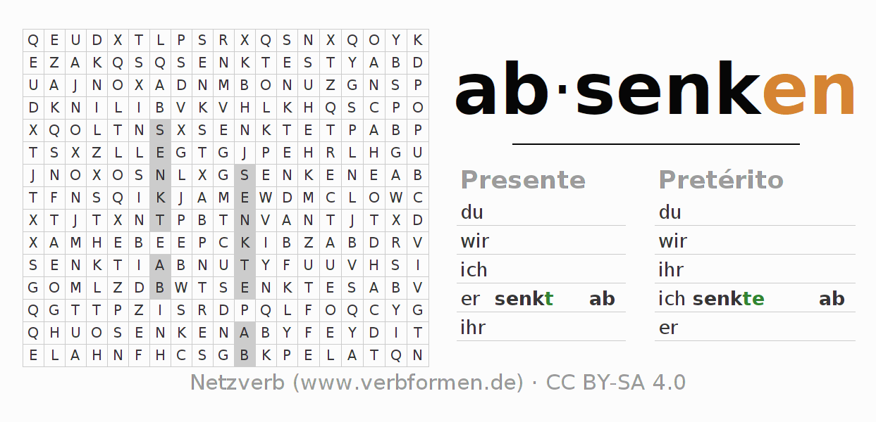 Juego de palabras cruzadas para la conjugación del verbo absenken