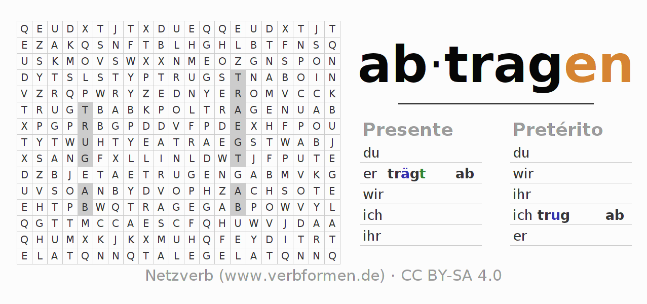 Juego de palabras cruzadas para la conjugación del verbo abtragen