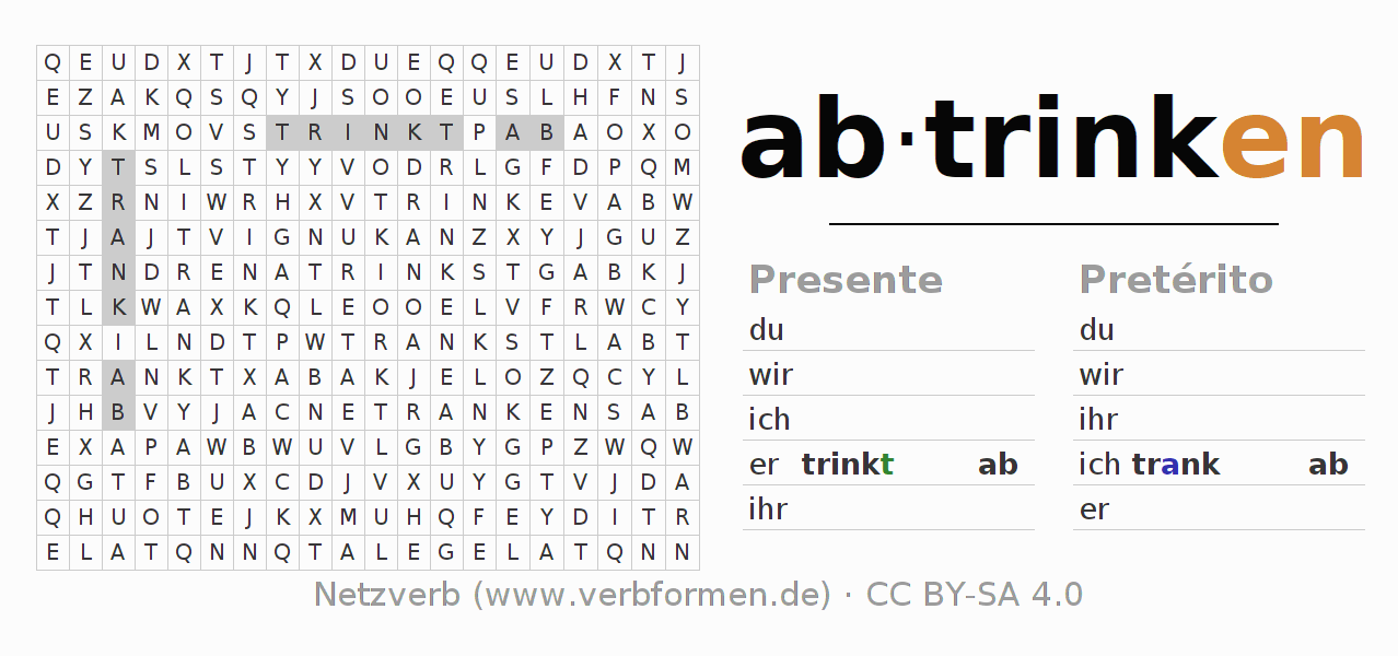Juego de palabras cruzadas para la conjugación del verbo abtrinken