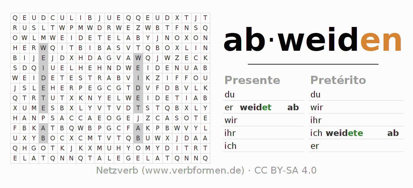 Juego de palabras cruzadas para la conjugación del verbo abweiden