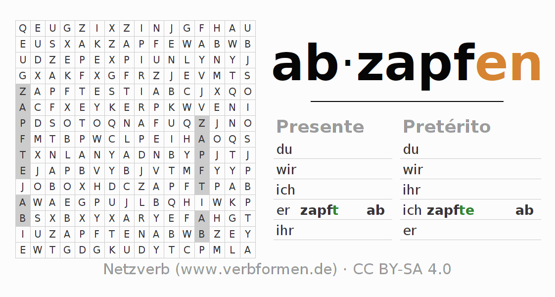 Juego de palabras cruzadas para la conjugación del verbo abzapfen