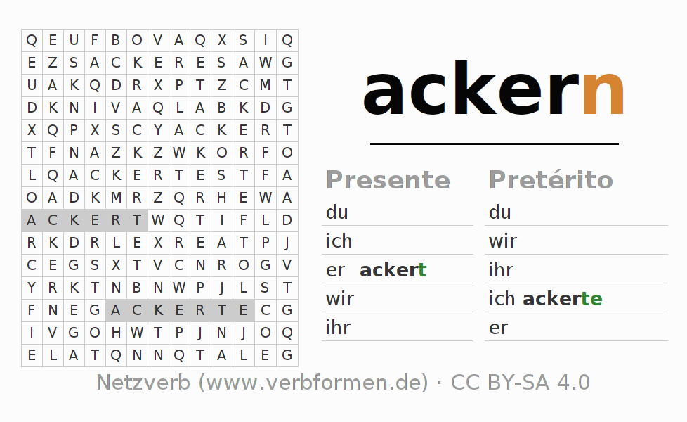 Juego de palabras cruzadas para la conjugación del verbo ackern
