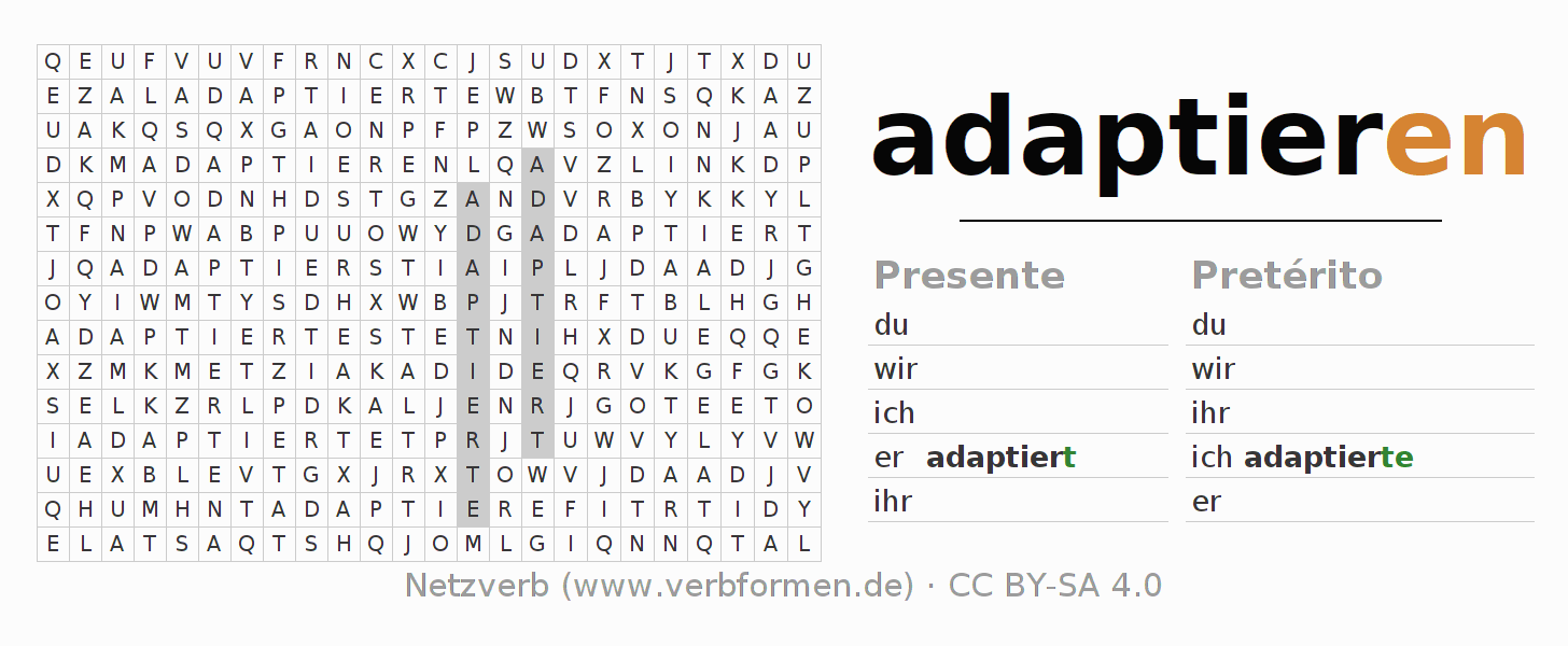 Juego de palabras cruzadas para la conjugación del verbo adaptieren
