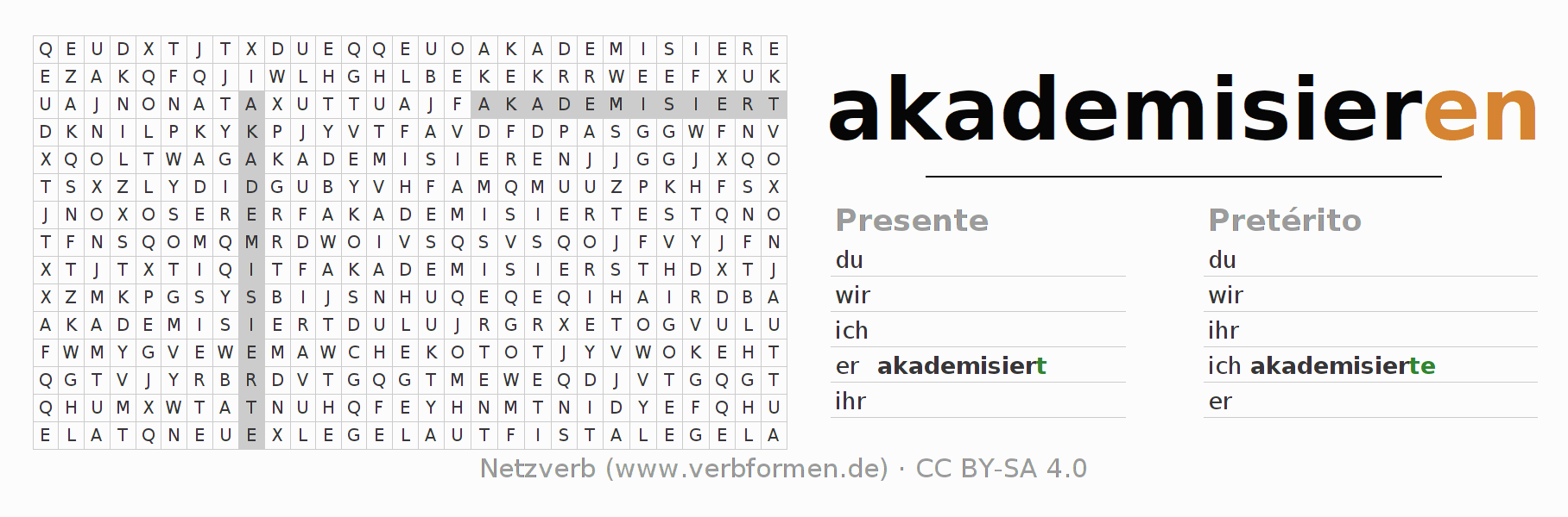 Juego de palabras cruzadas para la conjugación del verbo akademisieren