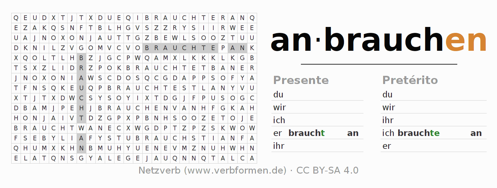Juego de palabras cruzadas para la conjugación del verbo anbrauchen
