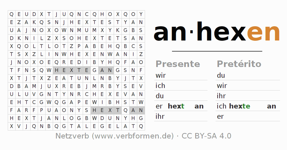 Juego de palabras cruzadas para la conjugación del verbo anhexen