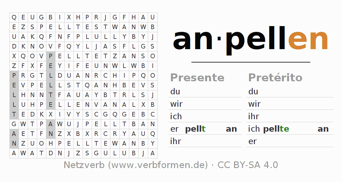 Juego de palabras cruzadas para la conjugación del verbo anpellen