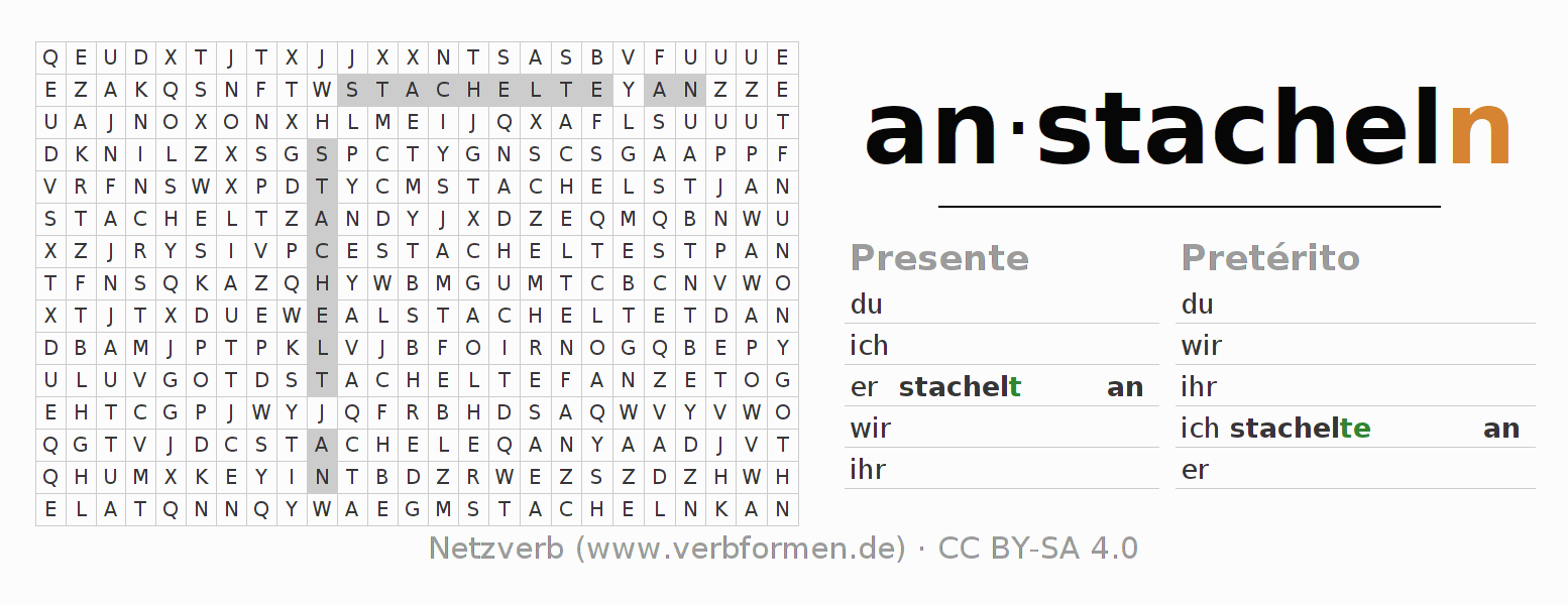 Juego de palabras cruzadas para la conjugación del verbo anstacheln