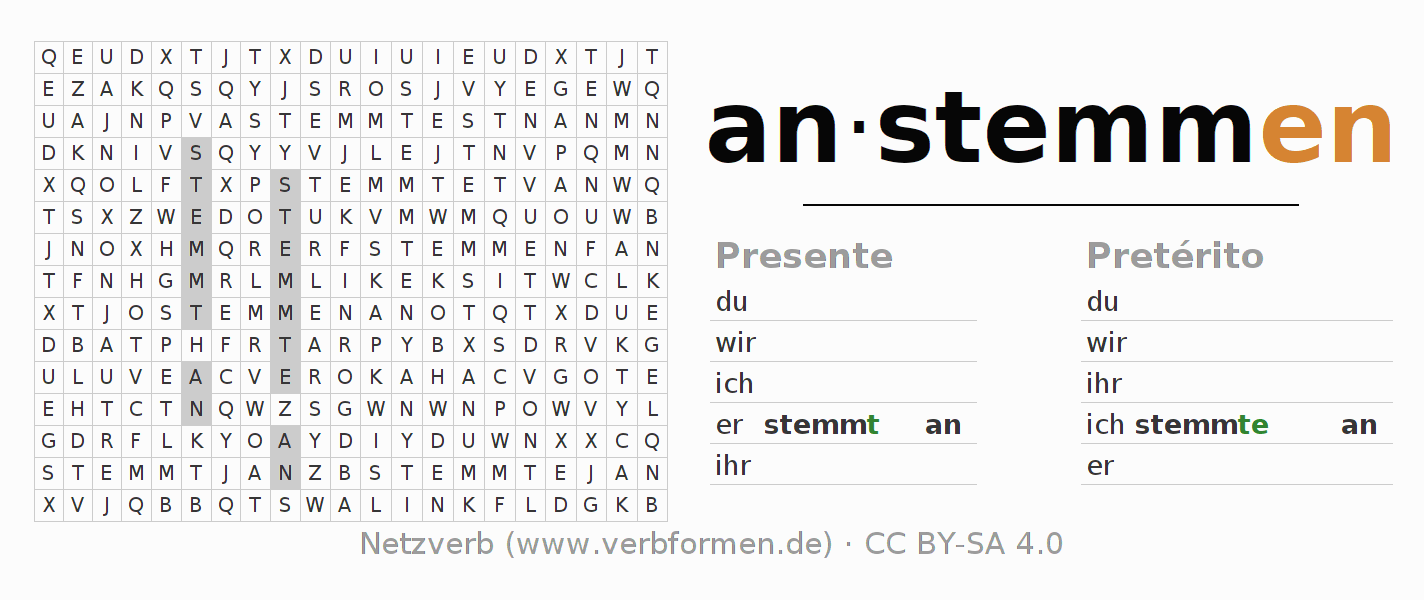 Juego de palabras cruzadas para la conjugación del verbo anstemmen
