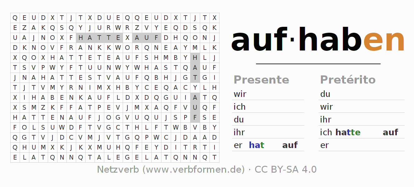 Juego de palabras cruzadas para la conjugación del verbo aufhaben