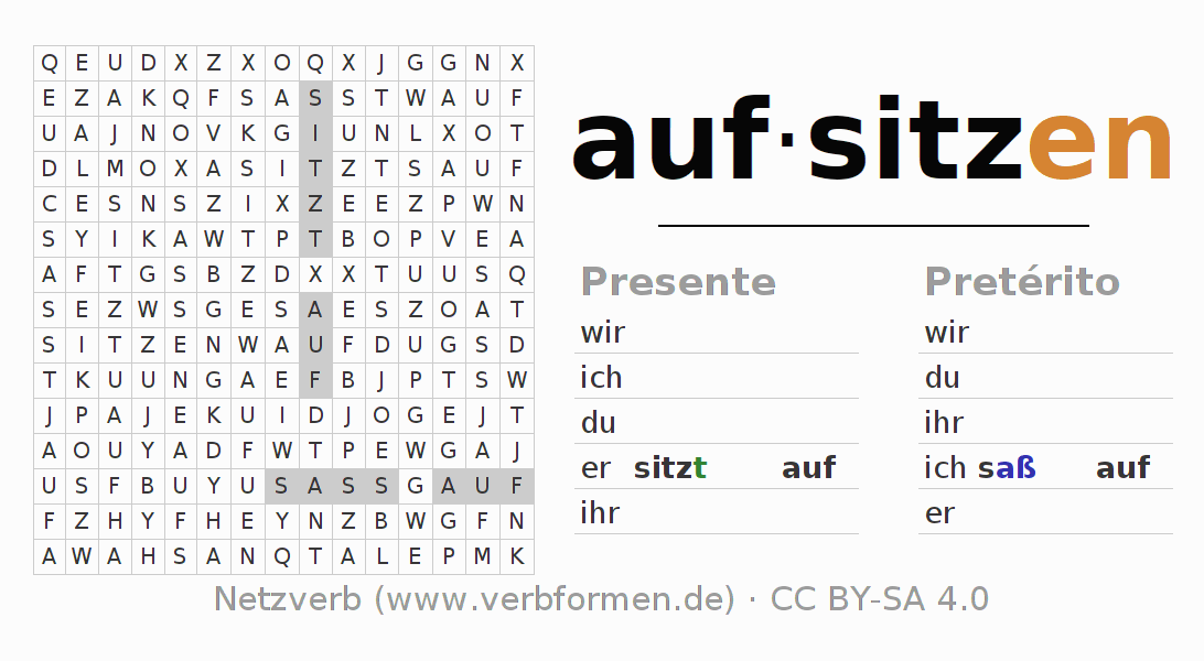 Juego de palabras cruzadas para la conjugación del verbo aufsitzen (hat)