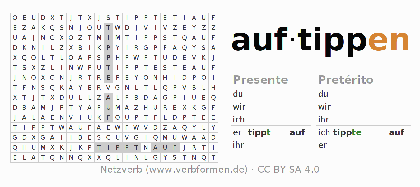 Juego de palabras cruzadas para la conjugación del verbo auftippen