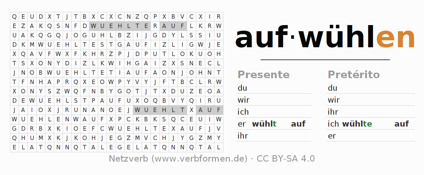 Juego de palabras cruzadas para la conjugación del verbo aufwühlen