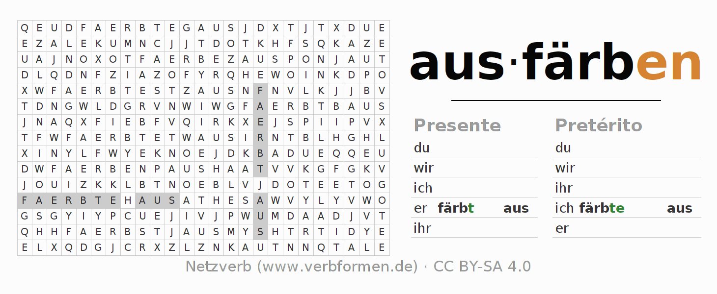 Juego de palabras cruzadas para la conjugación del verbo ausfärben (ist)