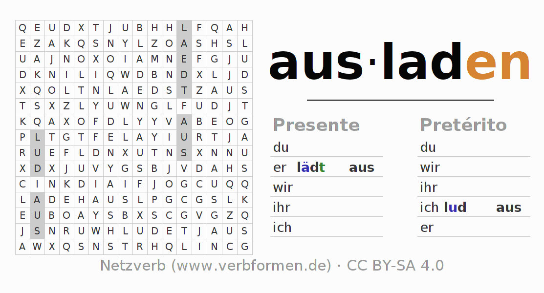 Juego de palabras cruzadas para la conjugación del verbo ausladen