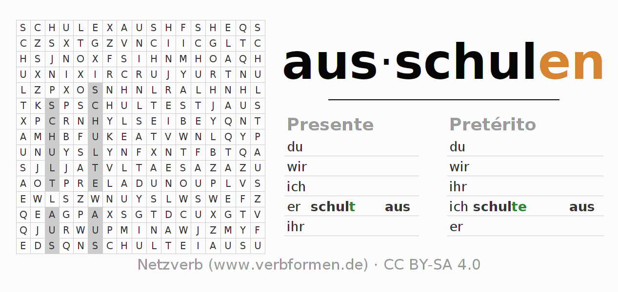 Juego de palabras cruzadas para la conjugación del verbo ausschulen