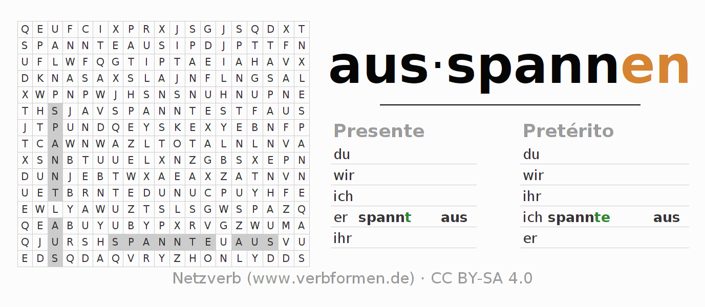Juego de palabras cruzadas para la conjugación del verbo ausspannen
