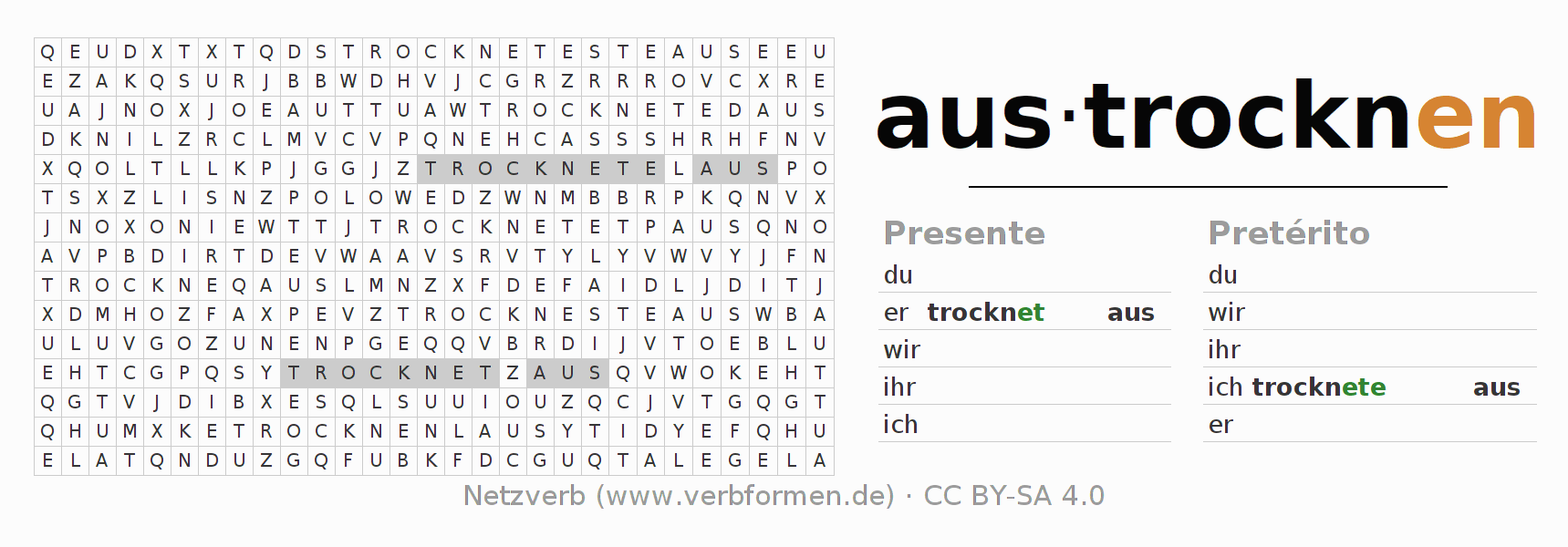 Juego de palabras cruzadas para la conjugación del verbo austrocknen (ist)