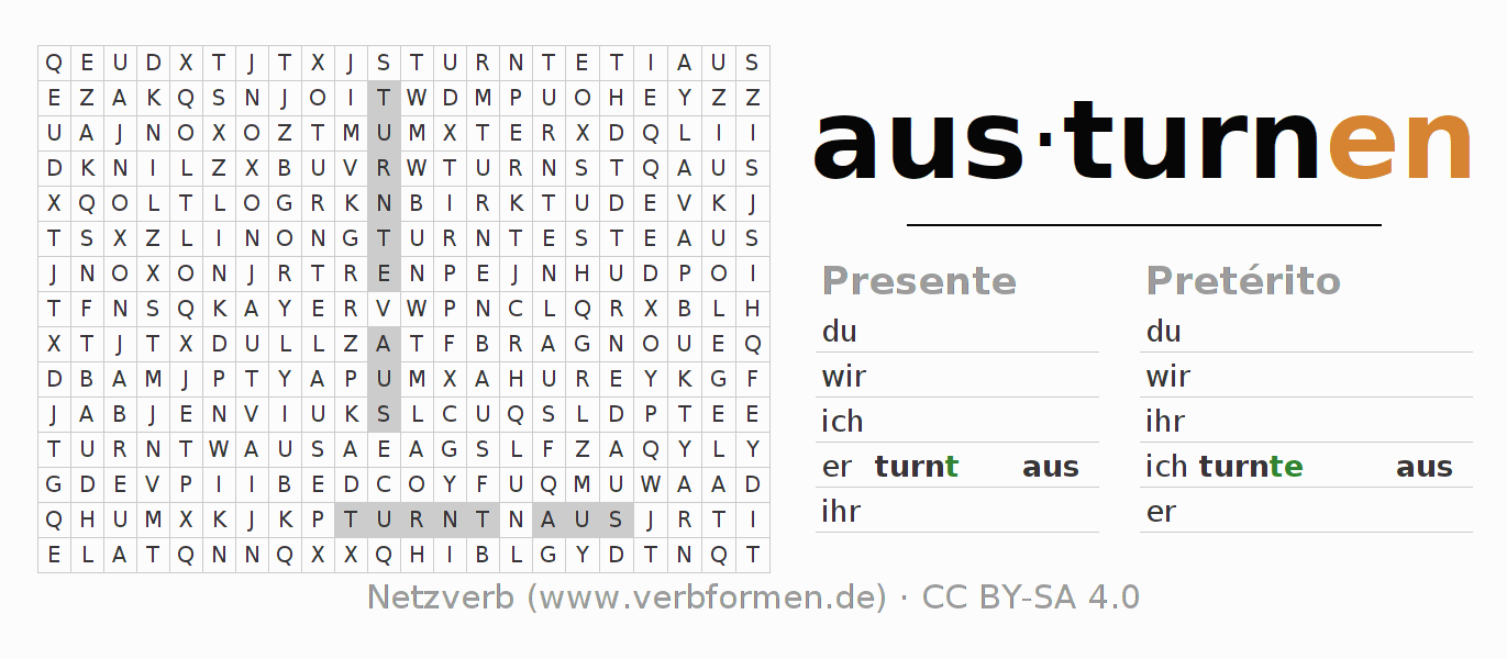 Juego de palabras cruzadas para la conjugación del verbo austurnen