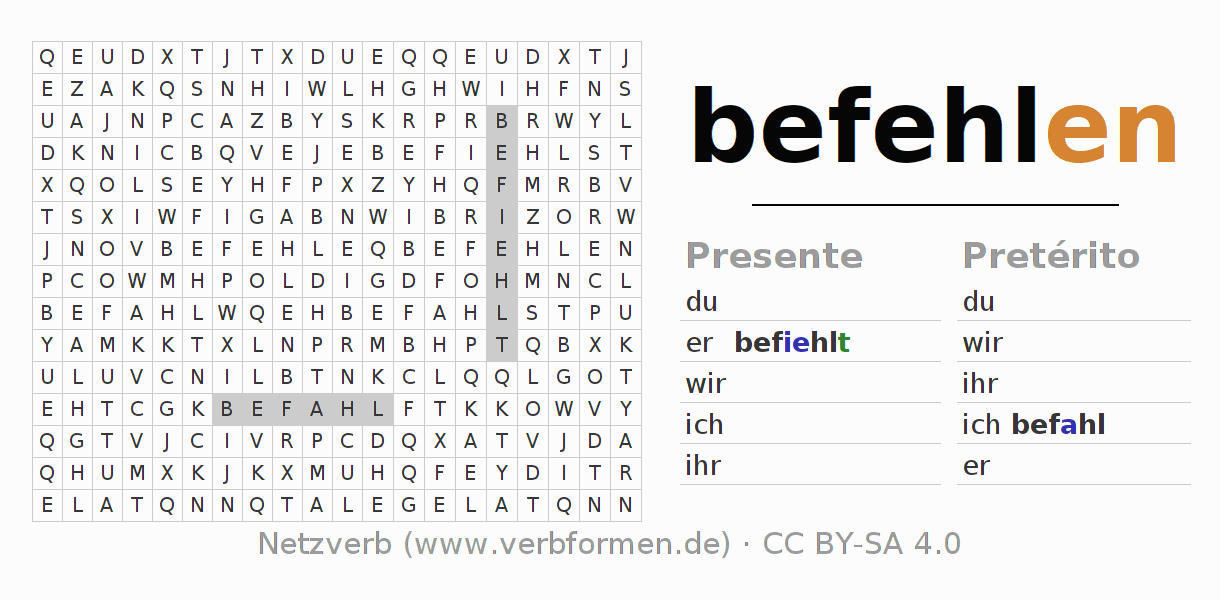 Juego de palabras cruzadas para la conjugación del verbo befehlen