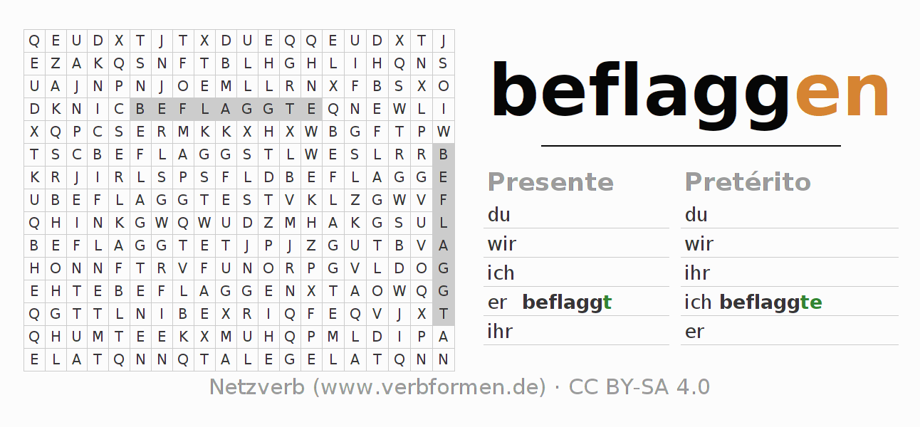 Juego de palabras cruzadas para la conjugación del verbo beflaggen