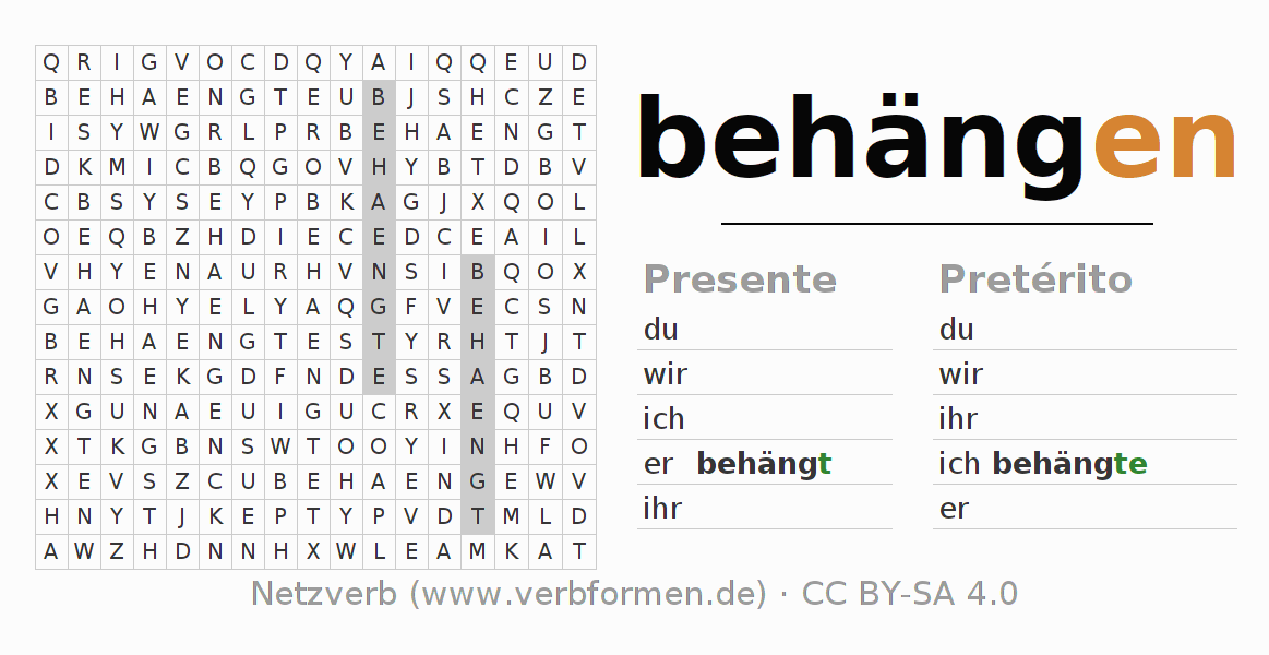 Juego de palabras cruzadas para la conjugación del verbo behängen