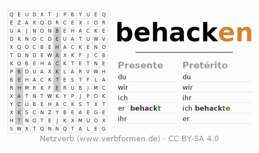 Juego de palabras cruzadas para la conjugación del verbo behacken