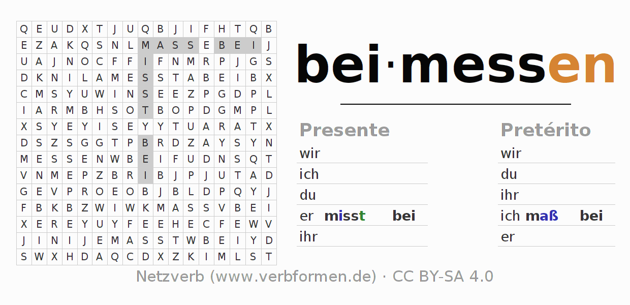 Juego de palabras cruzadas para la conjugación del verbo beimessen