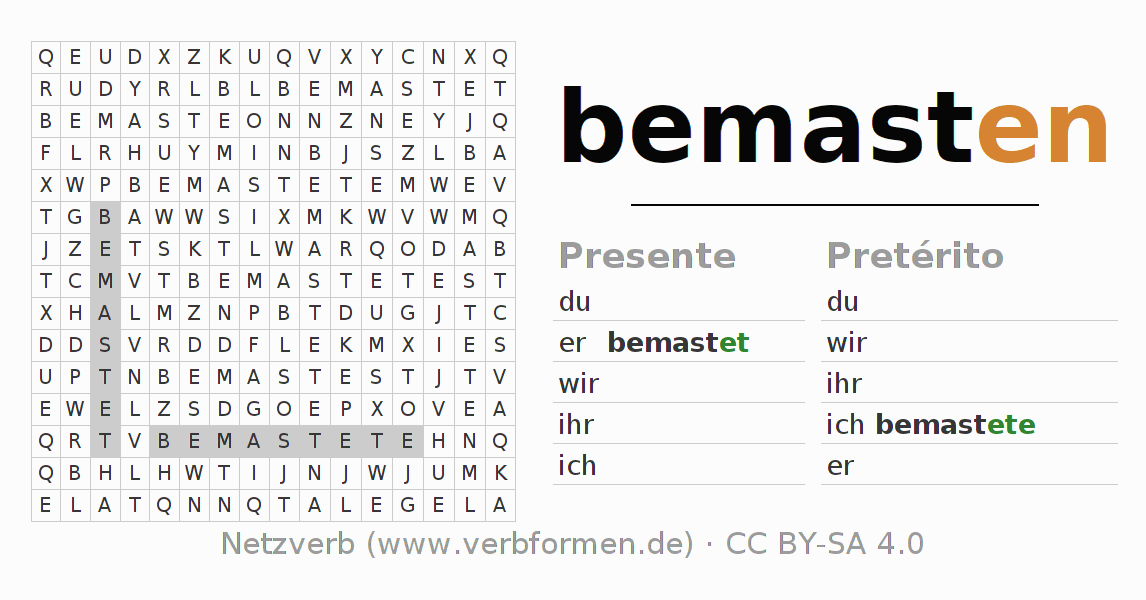 Juego de palabras cruzadas para la conjugación del verbo bemasten