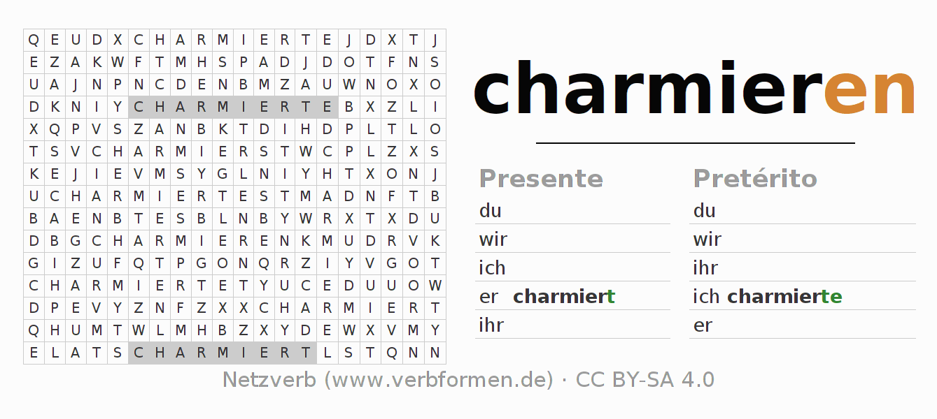Juego de palabras cruzadas para la conjugación del verbo charmieren