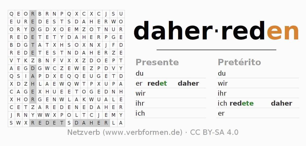 Juego de palabras cruzadas para la conjugación del verbo daherreden