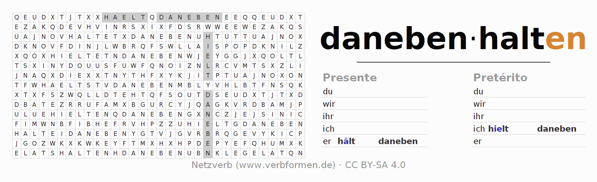 Juego de palabras cruzadas para la conjugación del verbo danebenhalten