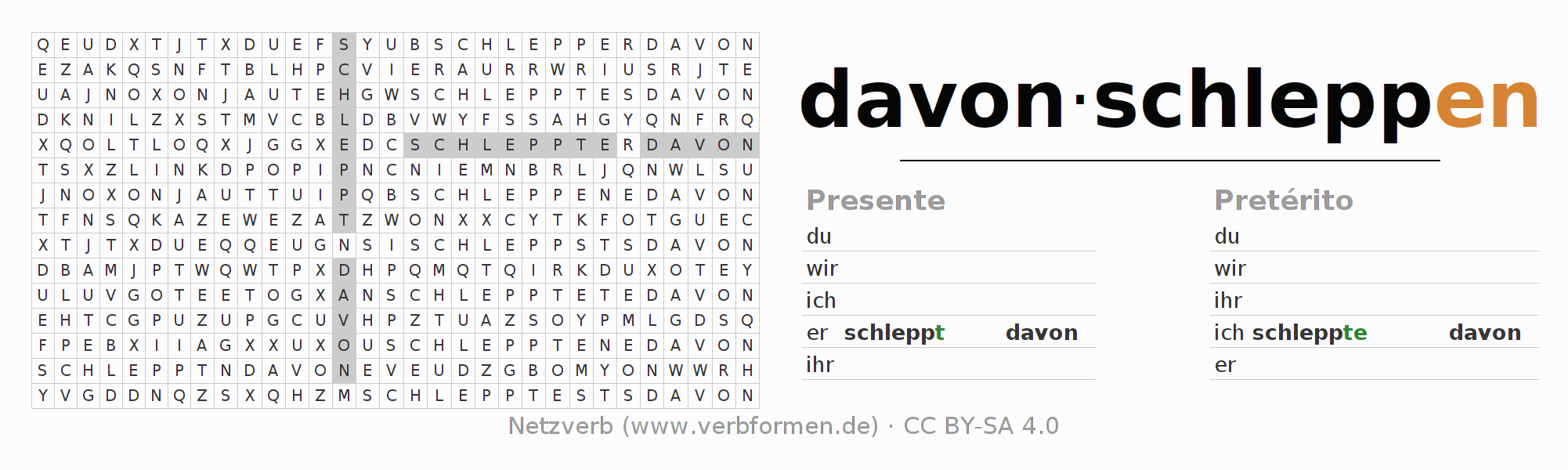Juego de palabras cruzadas para la conjugación del verbo davonschleppen