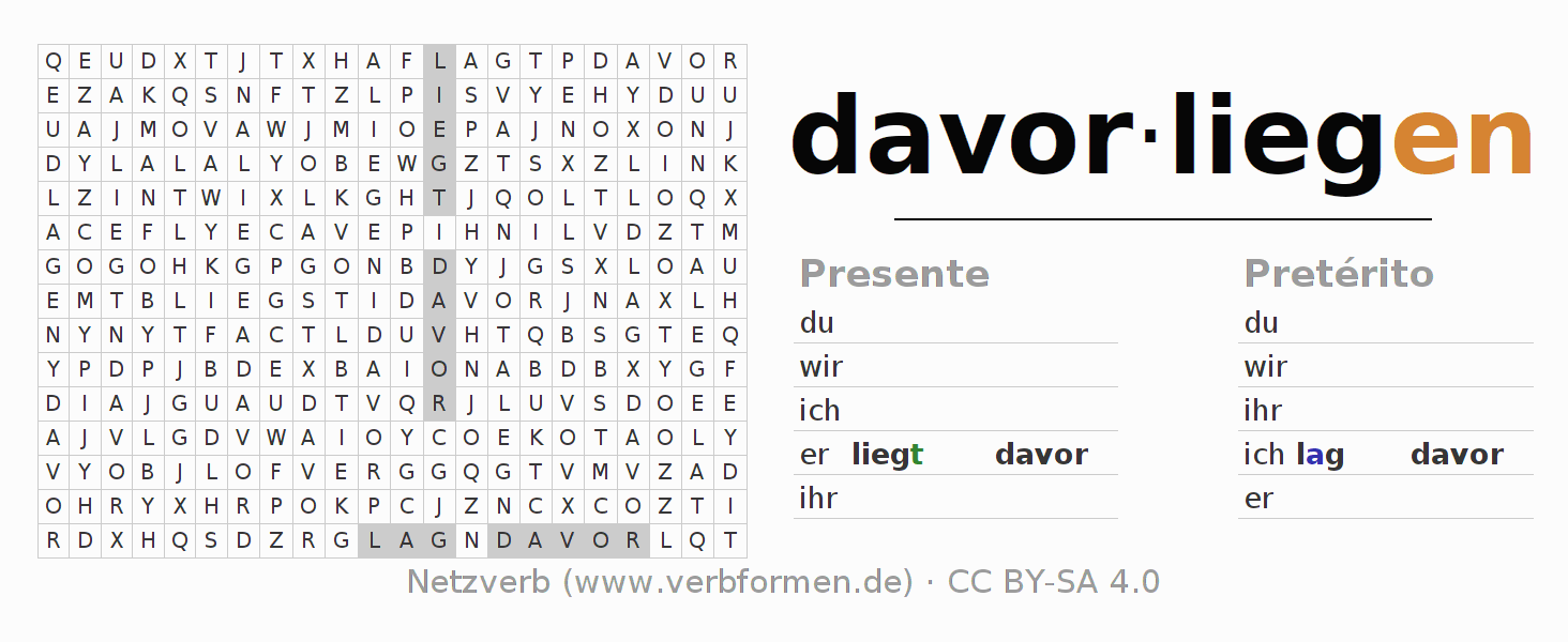 Juego de palabras cruzadas para la conjugación del verbo davorliegen (ist)