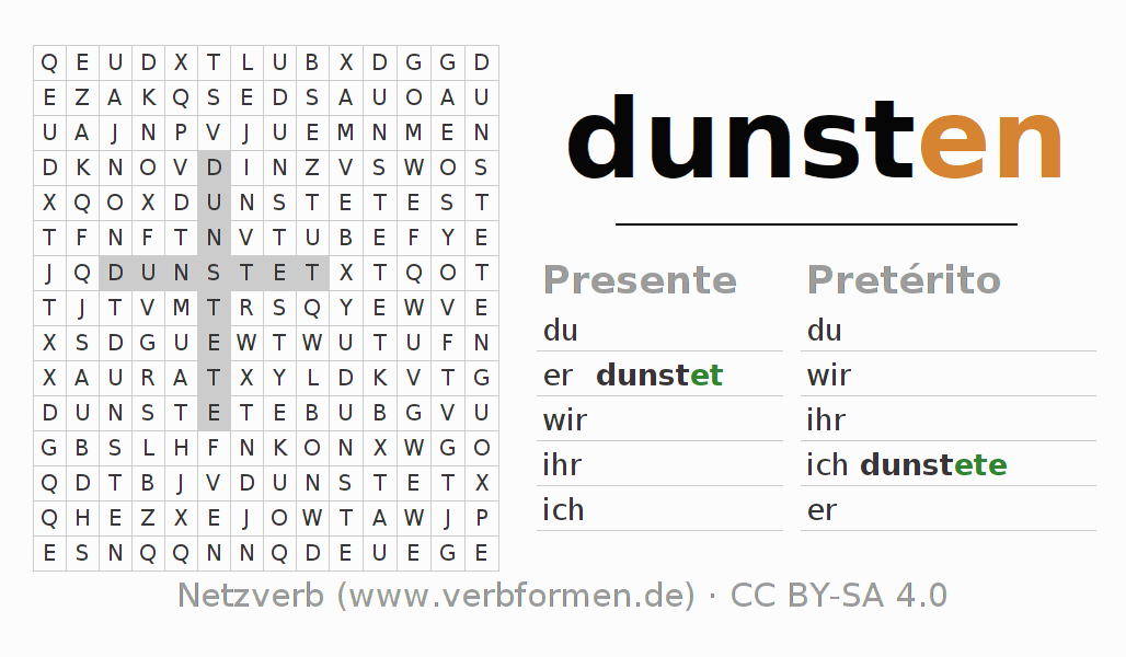Juego de palabras cruzadas para la conjugación del verbo dunsten