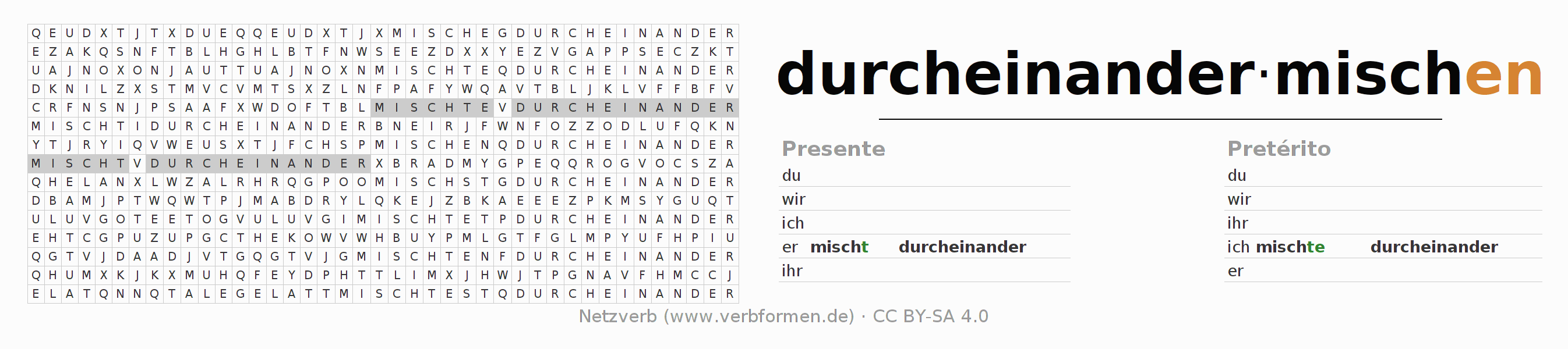 Juego de palabras cruzadas para la conjugación del verbo durcheinandermischen