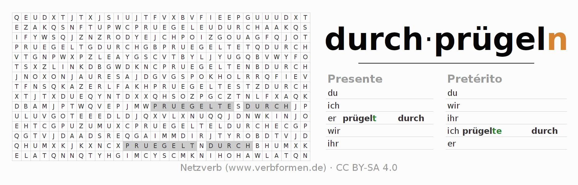 Juego de palabras cruzadas para la conjugación del verbo durchprügeln