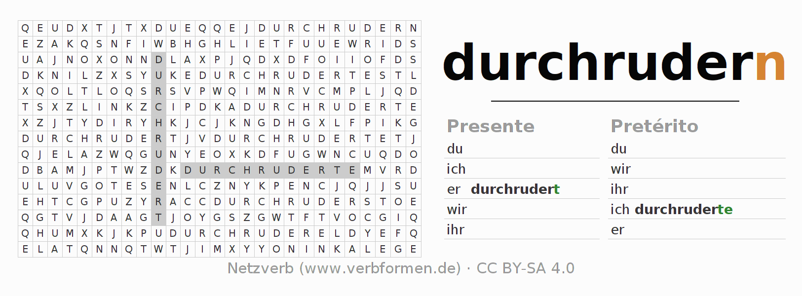Juego de palabras cruzadas para la conjugación del verbo durchrudern