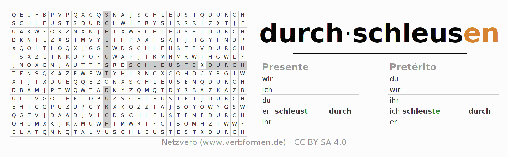 Juego de palabras cruzadas para la conjugación del verbo durchschleusen