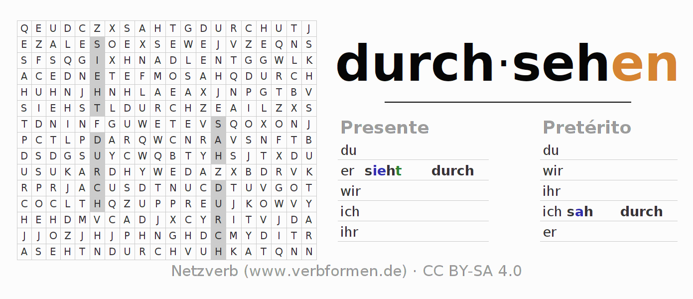Juego de palabras cruzadas para la conjugación del verbo durchsehen
